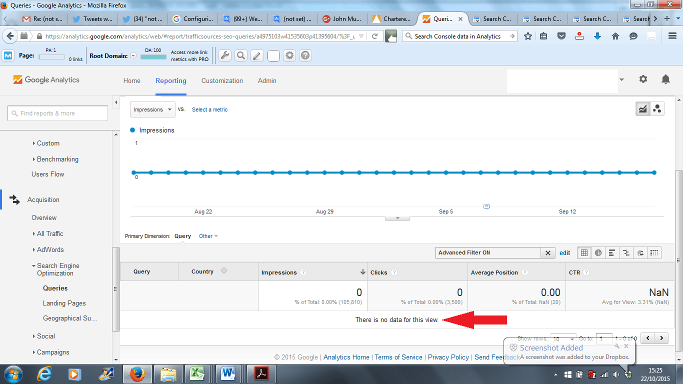 Google Analytics Search Engine Optimization Queries Report - Advanced Filter Not Working