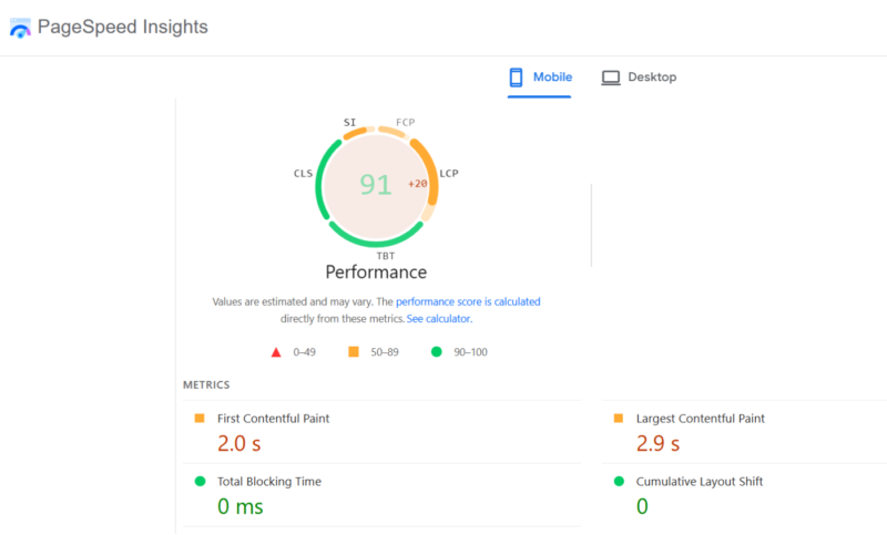 Performance Score 91 but poor LCP
